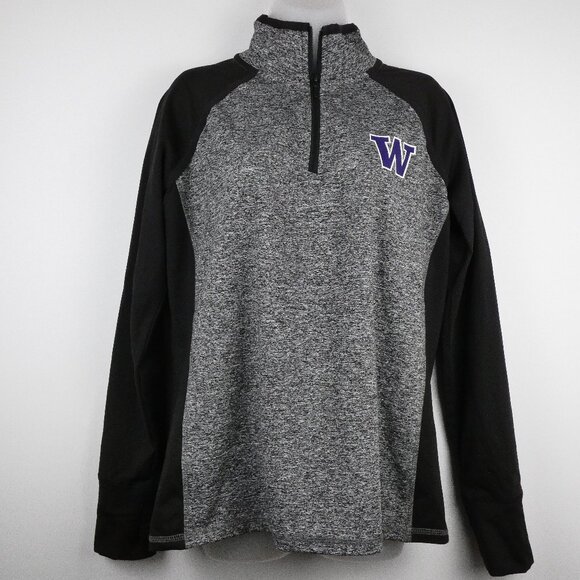 Washington Huskies Jacket Womens Large Gray Quarter Zip Black Sleeve Pullover UW - Picture 1 of 16